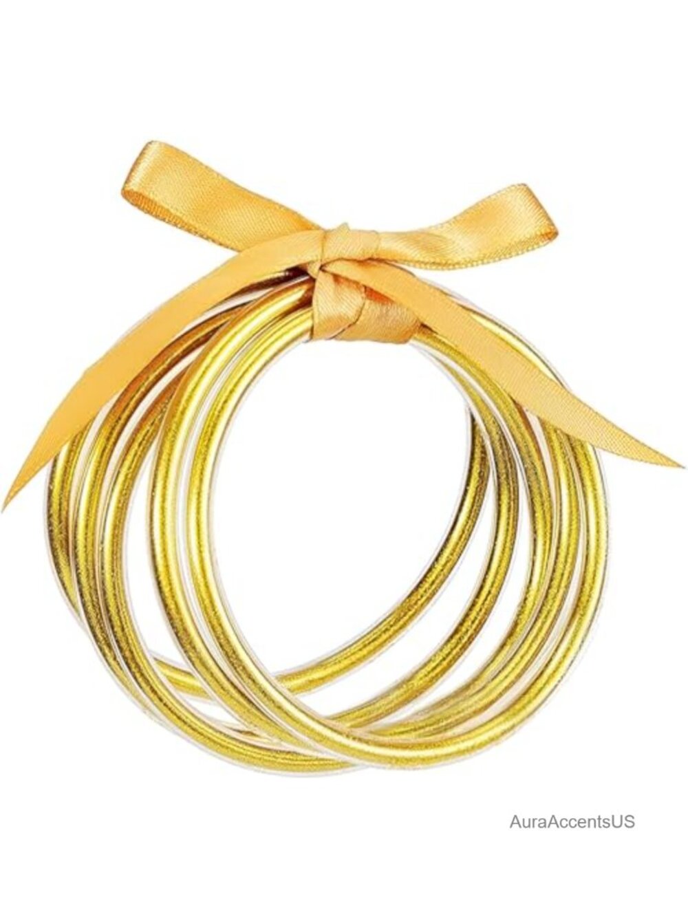 Set of 5 Glitter Jelly Bangles Bracelets for Women - Gold Sparkle Silicone